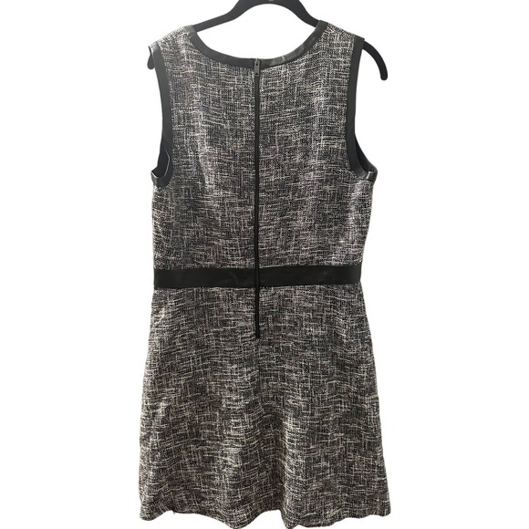 DKNY Women's Black Gray Tweed faux Leather Trim Mini Dress Size 12 - Picture 2 of 7
